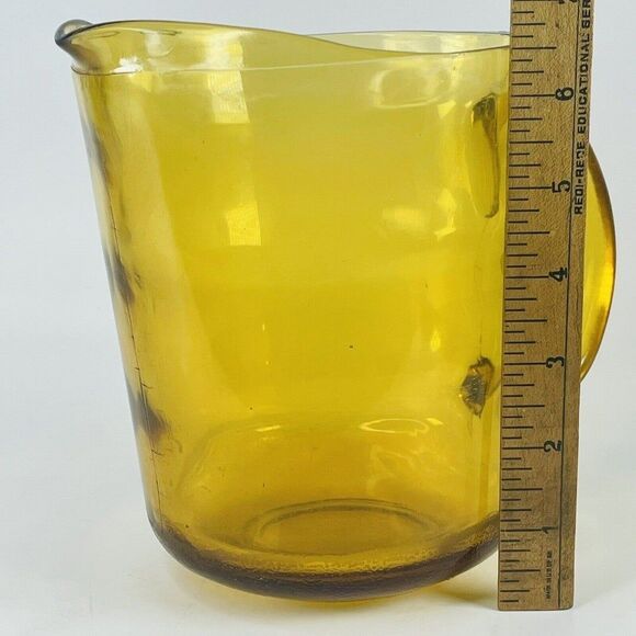 Hazel Atlas Waterfall Optic Ribbed Gold Vintage Amber Glass Pitcher MCM 1960s - Picture 12 of 12